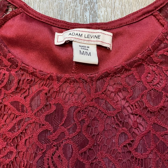 Adam Levine Burgundy Lace Short Sleeve Skater Mini Dress Size Medium - Picture 2 of 7